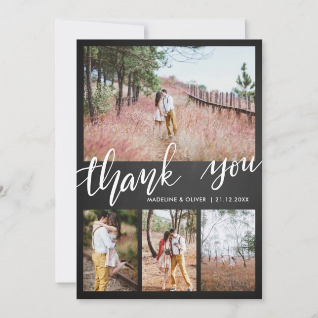 Chalkboard Wedding Four Photos | Thank You Script (Front)
