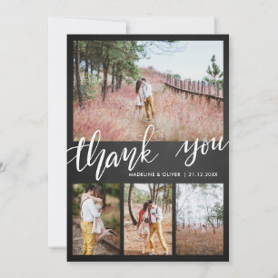 Chalkboard Wedding Four Photos Thank You Script Card