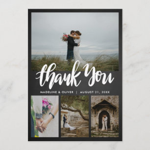 Chalkboard Wedding Four Photos Thank You Script Card