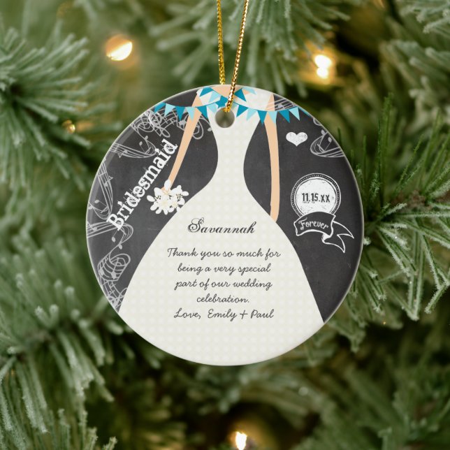 Chalkboard Wedding Gown Bridesmaid Gifts Ceramic Ornament (Tree)