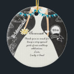Chalkboard Wedding Gown Bridesmaid Gifts Ceramic Tree Decoration<br><div class="desc">Retro Romantic Swirling Musical Notes Teal Aqua Blue Bunting Banner Chalkboard Wedding Gown Bridesmaid Thank You Wedding Party Gifts</div>