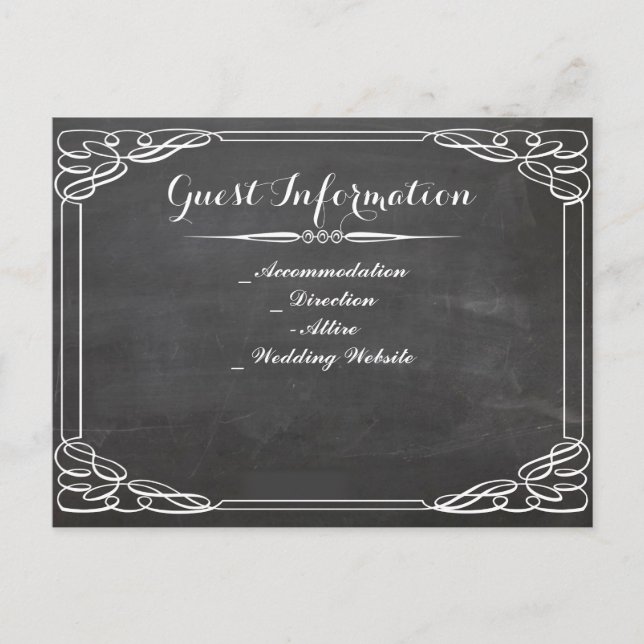 chalkboard wedding guest information postcard (Front)