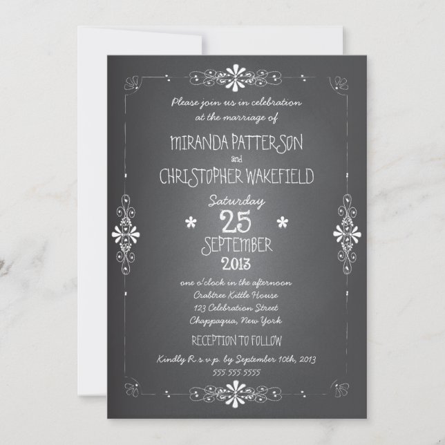 Chalkboard Wedding Invitation with RSVP (Front)
