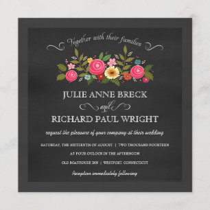 Chalkboard Wedding Invitations - Pink Roses
