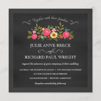 Chalkboard Wedding Invitations - Pink Roses