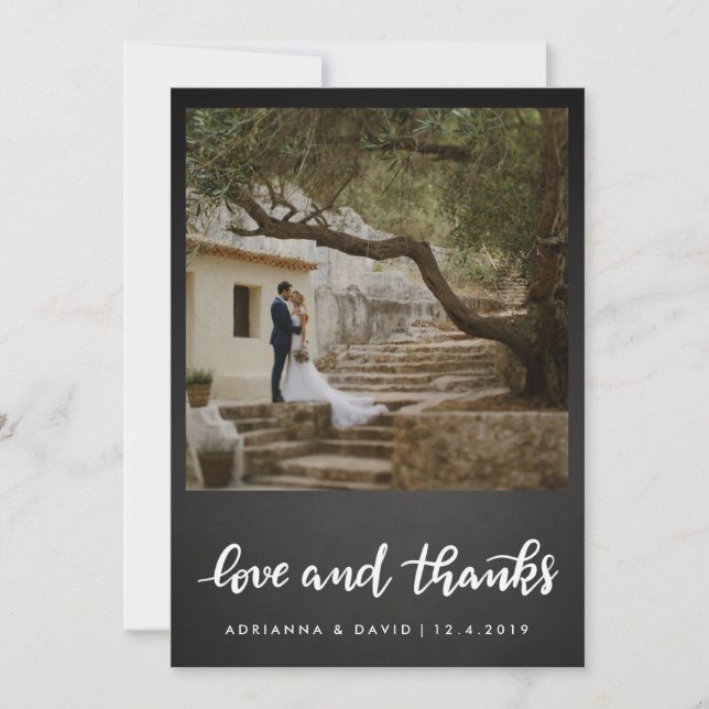 Chalkboard Wedding Love And Thanks | Photo Thank You Card (Front)