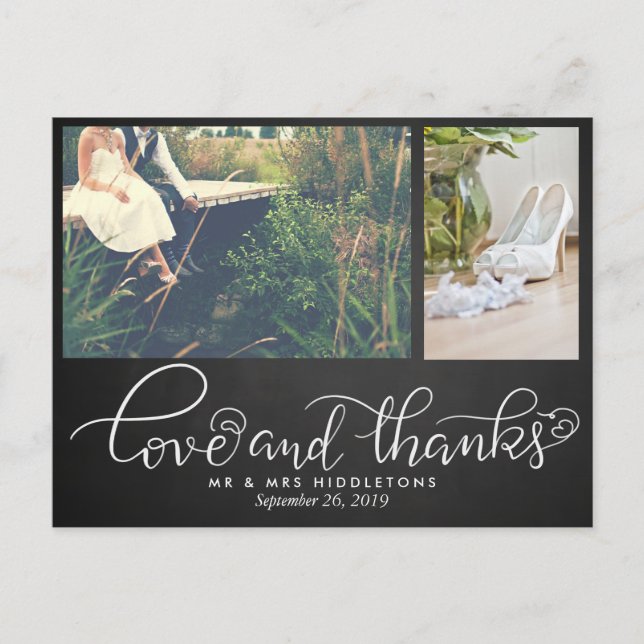 Chalkboard Wedding Love And Thanks | Two Photos Postcard (Front)