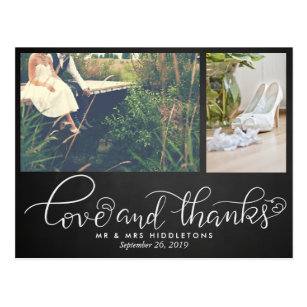 Chalkboard Wedding Love And Thanks | Two Photos Postcard