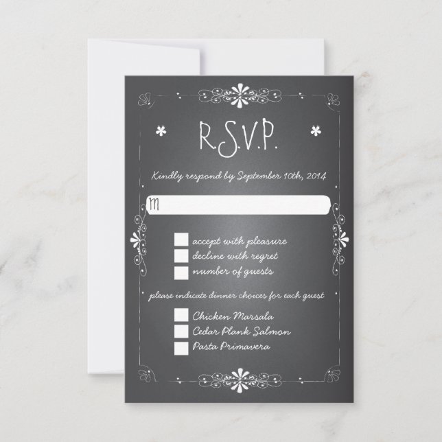Chalkboard Wedding RSVP Response Card w Dinner (Front)