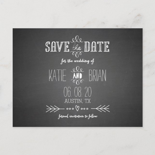 Chalkboard Wedding Save the Date Postcard (Front)