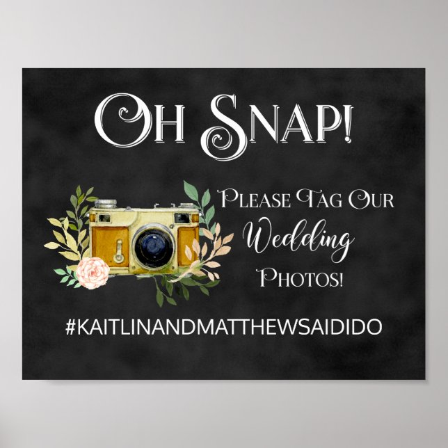 Chalkboard Wedding Sign Photos Hashtag (Front)