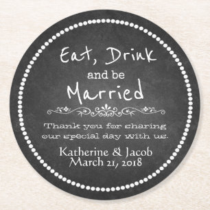 Chalkboard Wedding Thank You Favour Paper Coaster