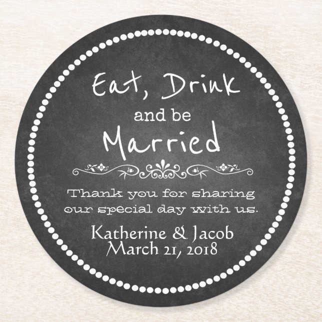 Chalkboard Wedding Thank You Favour Paper Coaster (Front)