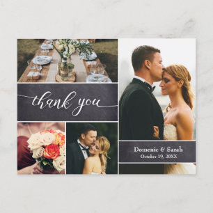 Chalkboard Wedding Thank You photo collage rustic Postcard