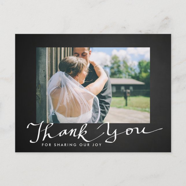 Chalkboard Wedding Thank You Typography Photo Postcard (Front)