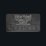 chalkboard "we've moved" Christmas label<br><div class="desc">Add a special detail to your holiday letters! There are many different cards available,  so pick the design and wording you like. Browse the store or search for "portosabbianatalelabel".</div>