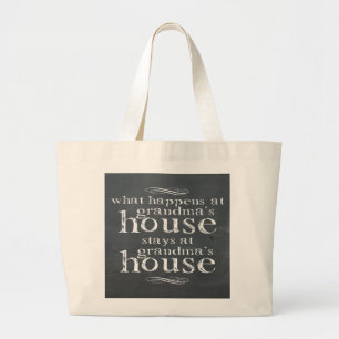 Chalkboard What Happens At Grandma's House Large Tote Bag