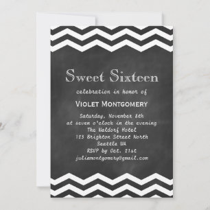 Chalkboard & White Chevrons Sweet 16 Invitation