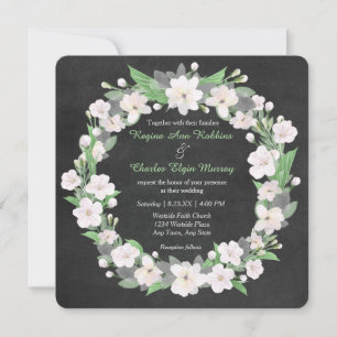 Chalkboard White Floral Wreath Wedding Invitation