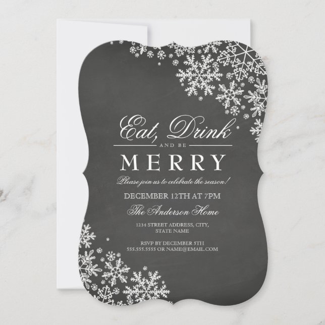 Chalkboard White Snowflake Christmas Party Invite (Front)
