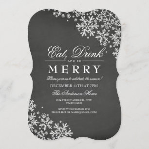 Chalkboard White Snowflake Christmas Party Invite