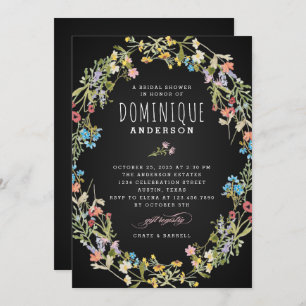 Chalkboard wildflowers frame bridal shower invitation