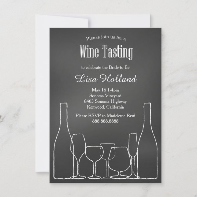 Chalkboard Wine Tasting Bridal Wedding Shower Invitation (Front)