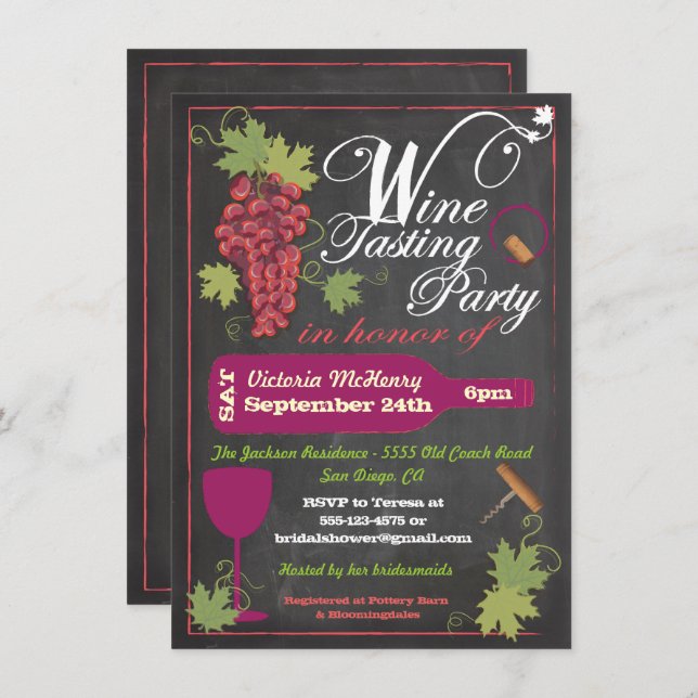 Chalkboard Wine Tasting Party Invitations (Front/Back)