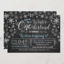 Chalkboard Winter ONEderland Birthday Invitation
