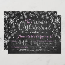 Chalkboard Winter ONEderland Birthday Invitation
