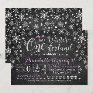 Chalkboard Winter ONEderland Birthday Invitation