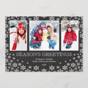 Chalkboard Winter Snowflakes 3 Photo Greeting Card