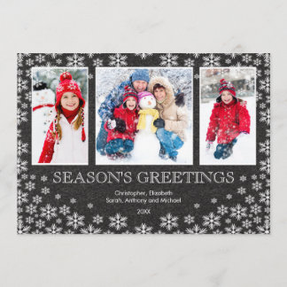 Chalkboard Winter Snowflakes 3 Photo Greeting Card
