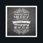 Chalkboard Wishing You Merry Christmas Napkin<br><div class="desc">..and a happy new year! Fresh modern vintage country design,  dark slate grey background with white lettering and decorative elements.</div>