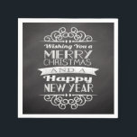 Chalkboard Wishing You Merry Christmas Napkin<br><div class="desc">..and a happy new year! Fresh modern vintage country design,  dark slate grey background with white lettering and decorative elements.</div>