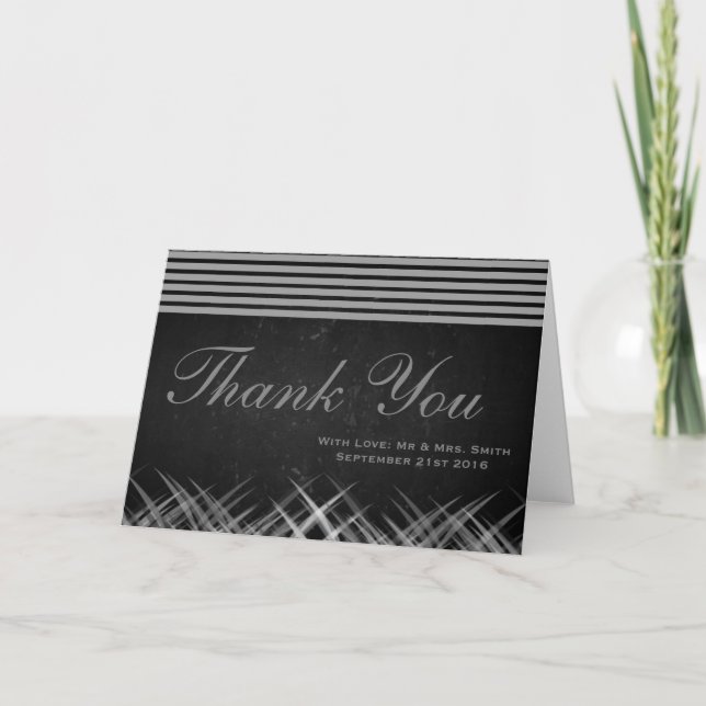 Chalkboard with Grey Stripes Thank You Card (Front)
