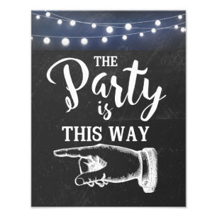 Chalkboard with light swedding  "this way  sign" photo print