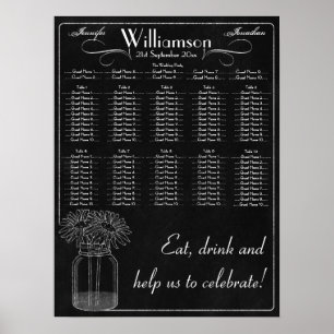 Chalkboard with Mason Jar & Daisy Wedding Seating Poster