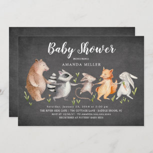 Chalkboard Woodland Animals Baby Shower Invitation