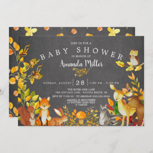 Chalkboard Woodland Forest Animals Baby Shower Invitation