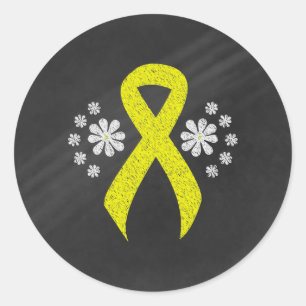Chalkboard Yellow Awareness Ribbon Classic Round Sticker
