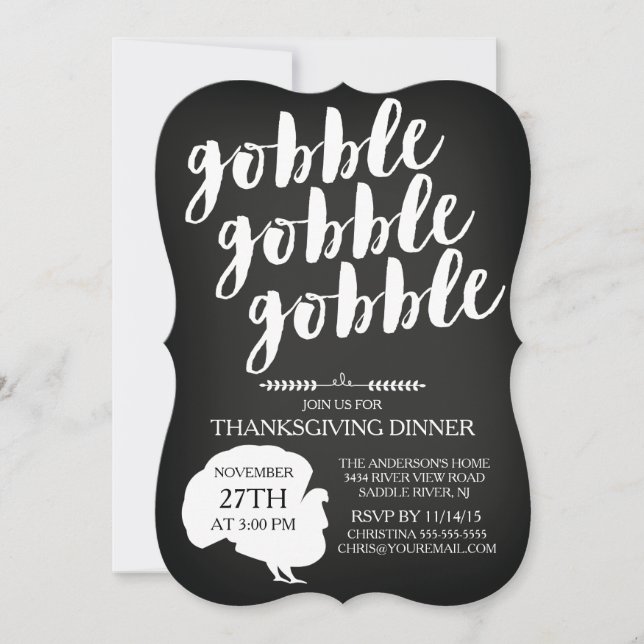 ChalkboardGobble Gobble Turkey Thanksgiving Dinner Invitation (Front)
