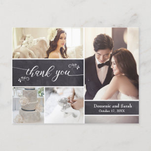 Chalked 4 Photo Collage Rustic Wedding Thank You Announcement Postcard