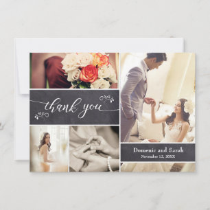 Chalked, 4 Photo Collage Rustic Wedding Thank You Card