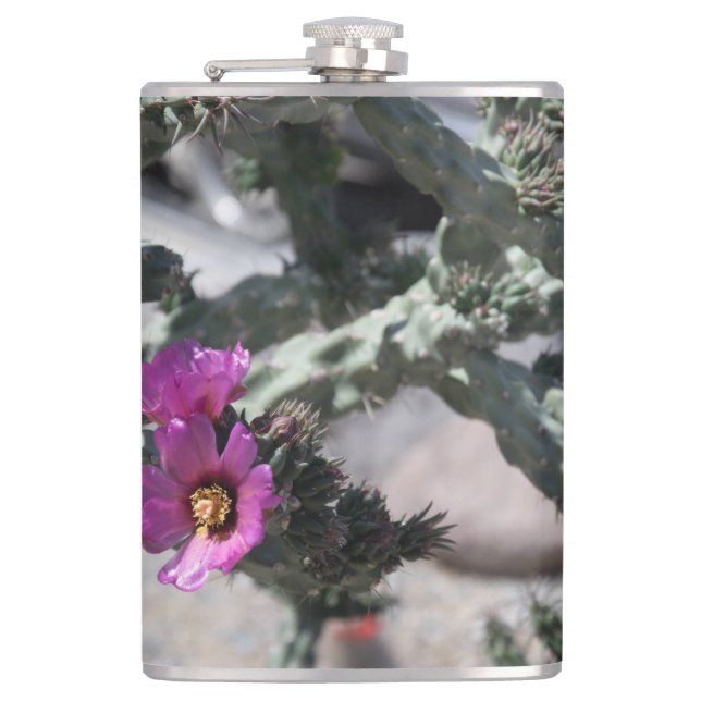 Challa Cactus in bloom Hip Flask (Front)