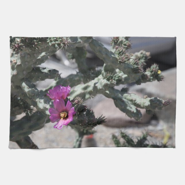 Challa Cactus in bloom  Tea Towel (Horizontal)