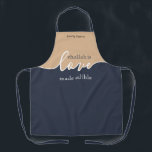 Challah is Love made Edible NAVY & TAN Script Apron<br><div class="desc">Challah is Love Made Edible. NAVY & TAN. Clean Modern Script design.Your Homemade Challah is a frame-worthy work of art. Sign your masterpiece with a flourish with this understated classy ALL-OVER PRINT APRON.. Coordinates with our matching Challah Dough Cover which you can find here: https://www.zazzle.com/collections/coordinated_apron_sets-119984004460509285 ABOUT OUR CHALLAH DOUGH COVERS:...</div>