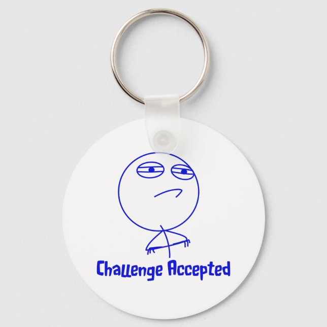 Challenge Accepted Blue & White Text Key Ring (Front)