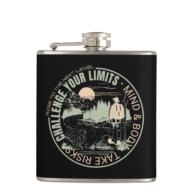 Challenge Your Limits Next Level Inspirational Hip Flask (Front)