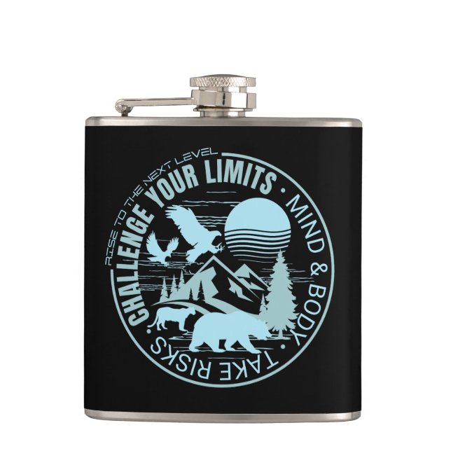 Challenge Your Limits Next Level Inspirational Hip Flask (Front)